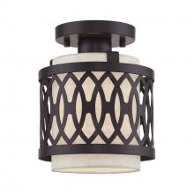  53431-92 - 1 Light English Bronze Semi-Flush with Hand Crafted Oatmeal Color Fabric Hardback Shade