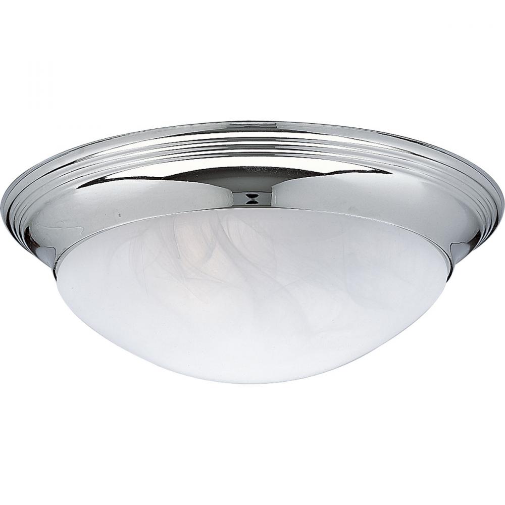 Three Light Polished Chrome Alabaster Glass Bowl Flush Mount