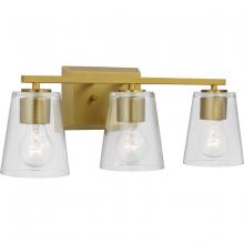  P300459-191 - Vertex Collection Three-Light Brushed Gold Clear Glass Contemporary Bath Light