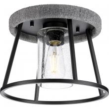  P350243-31M - Laramie Collection One-Light Matte Black Rustic Modern Clear Seeded Glass 12" Flush Mount Light