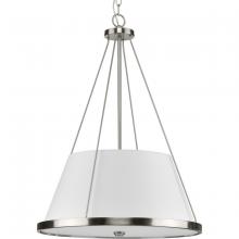  P500357-009 - Saffert Collection Three-Light New Traditional Brushed Nickel White Linen Shade Pendant Light