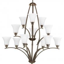  P4497-20W - Joy Collection Twelve-Light Antique Bronze Etched White Glass Traditional Chandelier Light