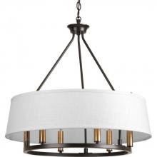  P4618-20 - Cherish Collection 24 " Six-Light Antique Bronze Coastal Chandelier Light with Summer Linen Shad