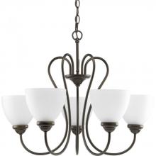  P4666-20 - Heart Collection Five-Light Antique Bronze Etched Glass Farmhouse Chandelier Light