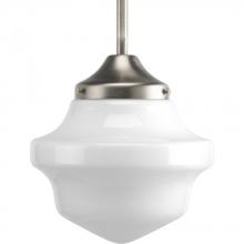  P5196-09 - School House Pendant Collection One-Light Brushed Nickel White Opal Glass Coastal Mini-Pendant Light