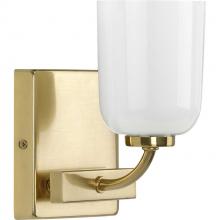  P300280-012 - Moore Collection One-Light Satin Brass White Opal Glass Luxe Bath Vanity Light