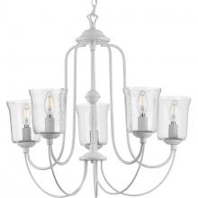  P400194-151 - Bowman Collection Five-Light Cottage White Clear Chiseled Glass Coastal Chandelier Light