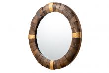  4DMI0113 - True North 30-in Round Reclaimed Wood w/ Gold Accents Mirror