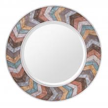  4DMI0126 - Jemma Waxed Colorful Chevron Wood Round Mirror