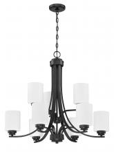  50529-FB-WG - Bolden 9 Light Chandelier in Flat Black (White Glass)