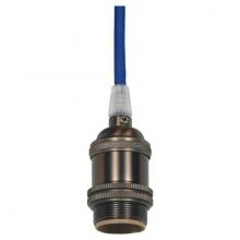  80/2457 - Medium base lampholder; 4pc. Solid brass; prewired; Uno ring; 10ft. 18/2 SVT Dark Blue Cord; Dark