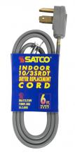  93/5028 - 6 Foot, 3 Wire Heavy Duty Replacement Dryer Cord; 10-3 SRDT Gray Flat; Indoor Use Only;