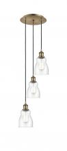  113B-3P-AB-G394 - Ellery - 3 Light - 12 inch - Antique Brass - Cord Hung - Multi Pendant