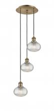  113B-3P-AB-G555-6CL - Ithaca - 3 Light - 13 inch - Antique Brass - Cord hung - Multi Pendant