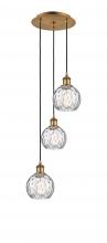  113B-3P-BB-G1215-6 - Athens Water Glass - 3 Light - 13 inch - Brushed Brass - Cord hung - Multi Pendant