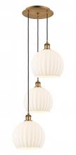  113B-3P-BB-G1217-10WV - White Venetian - 3 Light - 17 inch - Brushed Brass - Cord Hung - Multi Pendant