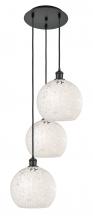  113B-3P-BK-G1216-10WM - White Mouchette - 3 Light - 17 inch - Matte Black - Cord Hung - Multi Pendant