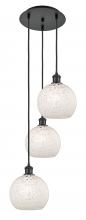  113B-3P-BK-G1216-8WM - White Mouchette - 3 Light - 15 inch - Matte Black - Cord Hung - Multi Pendant