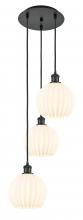  113B-3P-BK-G1217-8WV - White Venetian - 3 Light - 15 inch - Matte Black - Cord Hung - Multi Pendant