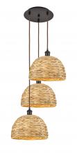  113B-3P-OB-RBD-12-NAT - Woven Rattan - 3 Light - 19 inch - Oil Rubbed Bronze - Cord hung - Multi Pendant