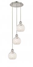  113B-3P-PN-G1216-6WM - White Mouchette - 3 Light - 13 inch - Polished Nickel - Cord Hung - Multi Pendant