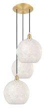  113B-3P-SG-G1216-12WM - White Mouchette - 3 Light - 19 inch - Satin Gold - Cord Hung - Multi Pendant