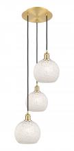  113B-3P-SG-G1216-8WM - White Mouchette - 3 Light - 15 inch - Satin Gold - Cord Hung - Multi Pendant