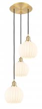  113B-3P-SG-G1217-8WV - White Venetian - 3 Light - 15 inch - Satin Gold - Cord Hung - Multi Pendant