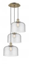  113F-3P-AB-G74-L - Cone - 3 Light - 18 inch - Antique Brass - Cord hung - Multi Pendant