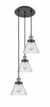  113F-3P-BAB-G44 - Cone - 3 Light - 14 inch - Black Antique Brass - Cord hung - Multi Pendant