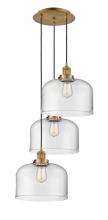  113F-3P-BB-G72-L - Cone - 3 Light - 18 inch - Brushed Brass - Cord hung - Multi Pendant