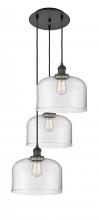  113F-3P-BK-G72-L - Cone - 3 Light - 18 inch - Matte Black - Cord hung - Multi Pendant