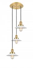  113F-3P-SG-G1 - Halophane - 3 Light - 16 inch - Satin Gold - Cord hung - Multi Pendant