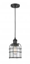  201C-BK-G52-CE - Bell Cage - 1 Light - 6 inch - Matte Black - Cord hung - Mini Pendant