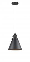  201CSW-BK-M13-BK - Appalachian - 1 Light - 8 inch - Matte Black - Cord hung - Mini Pendant