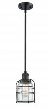  201S-BK-G52-CE - Bell Cage - 1 Light - 6 inch - Matte Black - Stem Hung - Mini Pendant