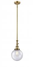  206-BB-G204-8 - Beacon - 1 Light - 8 inch - Brushed Brass - Stem Hung - Mini Pendant