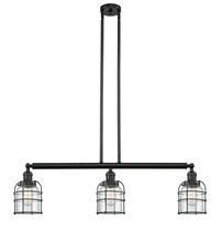  213-BK-G52-CE - Bell Cage - 3 Light - 39 inch - Matte Black - Stem Hung - Island Light