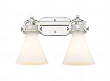  410-2W-PN-G411-7WH - Newton Cone - 2 Light - 17 inch - Polished Nickel - Bath Vanity Light