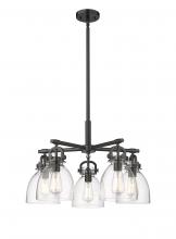  410-5CR-BK-G412-7CL - Newton Bell - 5 Light - 26 inch - Matte Black - Chandelier