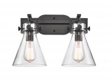  411-2W-BK-7CL - Newton Cone - 2 Light - 17 inch - Matte Black - Bath Vanity Light