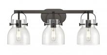  423-3W-BK-G412-6CL - Pilaster II Bell - 3 Light - 27 inch - Matte Black - Bath Vanity Light