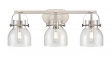  423-3W-SN-G412-6CL - Pilaster II Bell - 3 Light - 27 inch - Satin Nickel - Bath Vanity Light