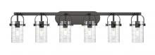  423-6W-BK-G423-7DE - Pilaster II Cylinder - 6 Light - 44 inch - Matte Black - Bath Vanity Light