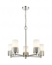  428-5CR-PN-G428-7WH - Bolivar - 5 Light - 25 inch - Polished Nickel - Chain Hung - Chandelier