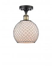  516-1C-BAB-G121-8CBK - Farmhouse Chicken Wire - 1 Light - 8 inch - Black Antique Brass - Semi-Flush Mount