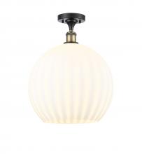  516-1C-BAB-G1217-14WV - White Venetian - 1 Light - 14 inch - Black Antique Brass - Semi-Flush Mount