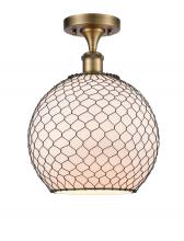  516-1C-BB-G121-10CBK - Farmhouse Chicken Wire - 1 Light - 10 inch - Brushed Brass - Semi-Flush Mount