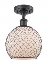  516-1C-BK-G121-8CBK - Farmhouse Chicken Wire - 1 Light - 8 inch - Matte Black - Semi-Flush Mount