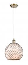  516-1P-AB-G121-10CBK - Farmhouse Chicken Wire - 1 Light - 10 inch - Antique Brass - Cord hung - Mini Pendant